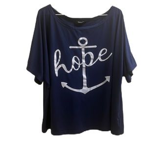 CHICME, Boat Neckline, Dolman Sleeves Top, Blue/White, 2XL